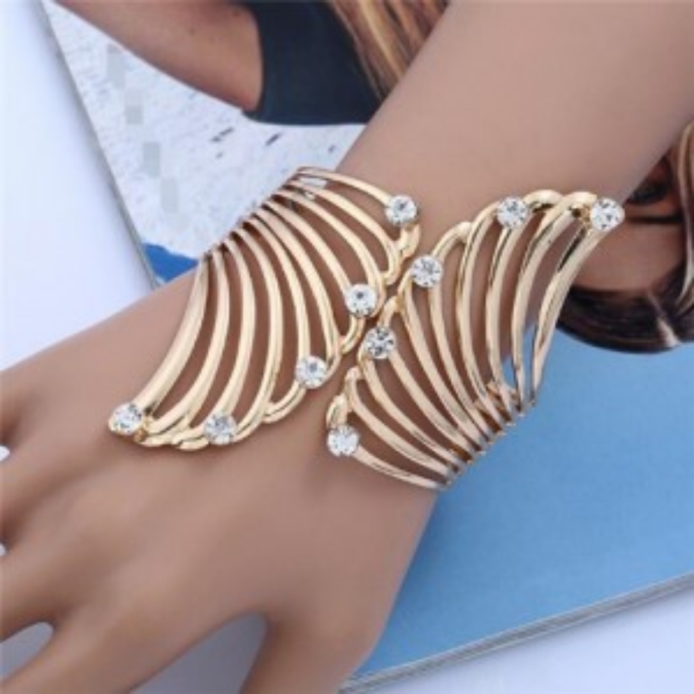 Rhinestone Embellished Shining Fashion Hollow Feather Style Costume Bangle